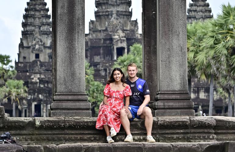 Daniela and Jordan in front of Angkor Wat in Cambodia