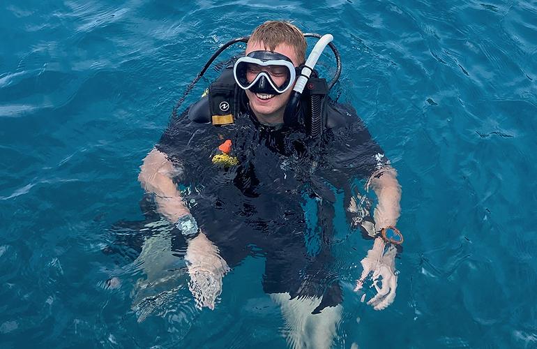 Jordan scuba-diving in Thailand